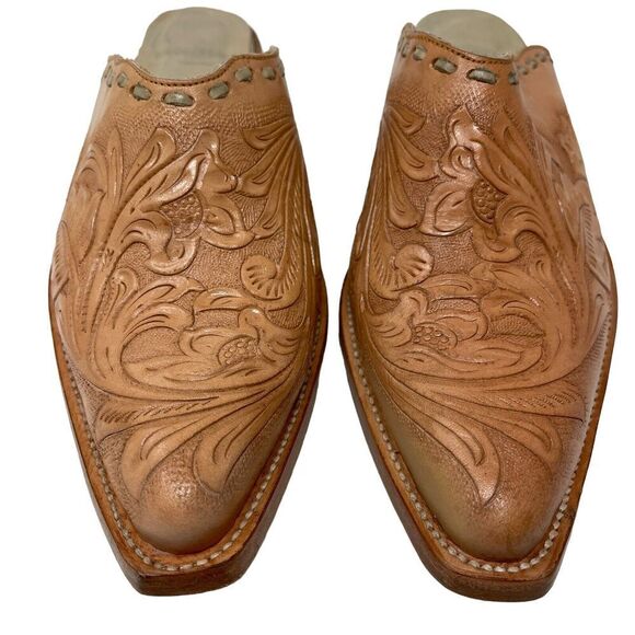 Corral Brown Leather Western Mules with Stitched Design - Picture 5 of 16